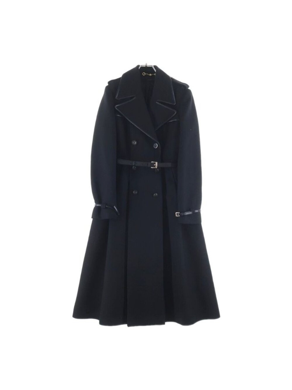 Gucci Frida Era Cowhide Piping Wool Trench Long Coat Black